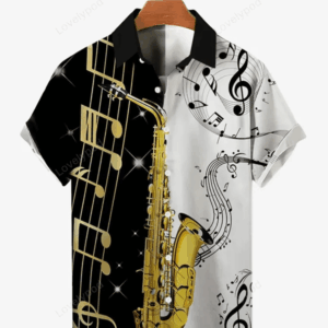 Casual Color Contrast Note Lapel Short Sleeve hawaiian Shirt for men and women