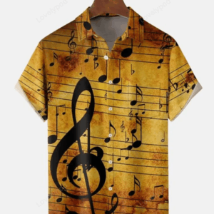 Music Element Fashion Print Beach Short Sleeve Shirt