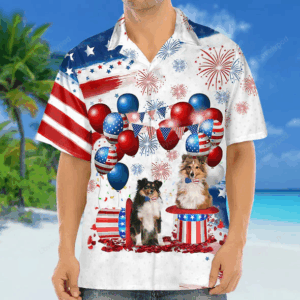 Shetland Sheepdog Independence Day Hawaiian Shirt for men and women