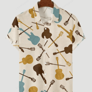 Men’s Simple Music Guitar Print Casual Shirt