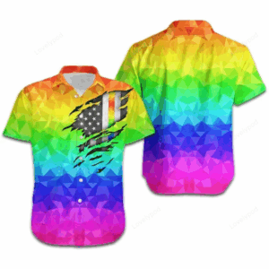 Beach Shirt Lgbt Pride Hawaiian Shirt Rainbow Polygonal American Flag Inside Hawaii