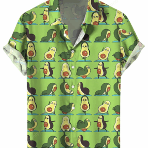 Men’s Hawaiian Shirts Avocados Yoga Print Short Sleeve Shirt