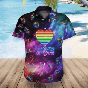 Neon Heart Rainbow Galaxy Pride LGBT Hawaiian Shirts For Men Women