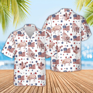 Pig American Flag Pattern Hawaiian Shirt