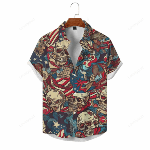 Dkull Flag Print Beach Holiday Style Short Sleeve Shirt