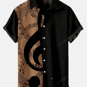 Music Elements Fashion Print Beach Short-sleeved Hawaiian Shirt, Summer Gift For Women, Men