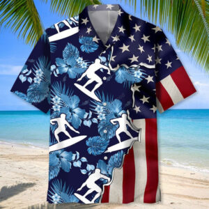 Surfing Tropical Us Flag Hawaiian Shirt
