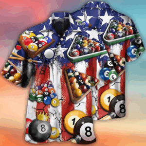 Billiards Aloha Hawaiian Shirts For Summer, America Flag Pattern Independence Day Hawaiian Shirts For Men Women, 4th Of July