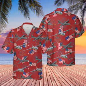 United States Air Force Lockheed Martin C-130J Super Hercules 4th Of July Hawaiian Shirt, Patriotic Hawaiian Shirt for men