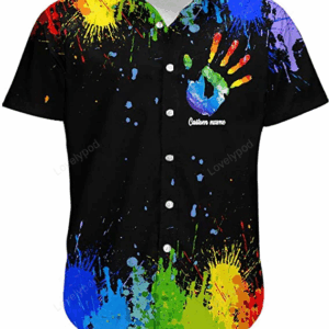 LGBT Custom Name Aloha Hawaiian Shirts For Summer, Personalized Hand Rainbow Paint Colorful LGBT Hawaiian Shirts