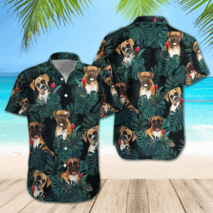 Boxer Dogs Tropical Shirt Regular Fit Short Sleeve Slim Fit Casual Full Print Shirt