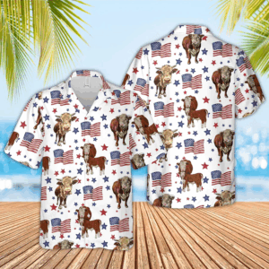 Hereford American Flag Pattern Hawaiian Shirt for men and women