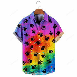 Rainbow Of Paw Print Hawaiian Shirt