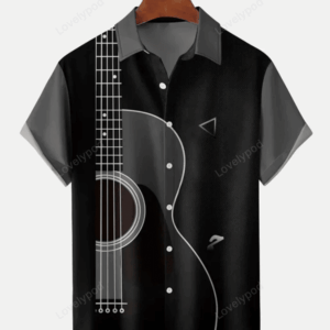 Men’s Music Guitar Print Loose Casual hawaiian Shirt