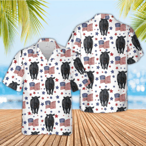 Black Angus American Flag Pattern Hawaiian Shirt