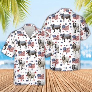 Brahman American Flag Pattern Hawaiian Shirt, funny cow hawaiian shirt
