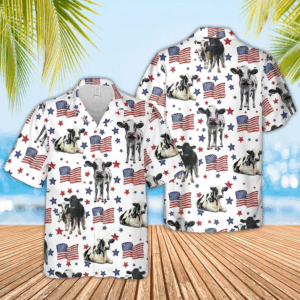 Holstein American Flag Pattern Hawaiian Shirt for men and women