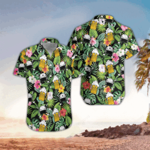 Beer and floral pattern Hawaiian Shirt for men