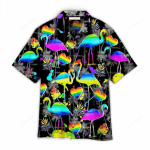 LGBT Flamingo Aloha Hawaiian Shirts For Summer, Flamingo Pride Happy LGBT Rainbow Colorful Hawaiian Shirts