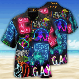 LGBT Aloha Hawaiian Shirts For Summer, Neon Art Boy Gay Pride Colorful Rainbow LGBT Hawaiian Shirts