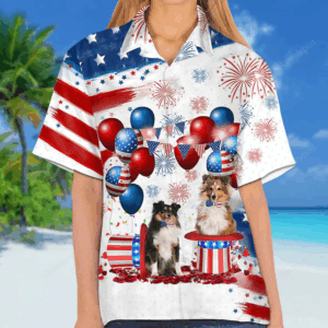 Shetland Sheepdog Independence Day Hawaiian Shirt for men and women
