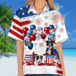 Border Collie Independence Day Hawaiian Shirt for men and women