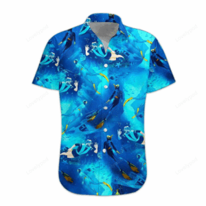 3D Freediving Hawaii Shirt, Hawaiian Shirts for Men Short Sleeve Aloha Beach Shirt