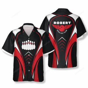 Bowling Pins Red Black Custom Bowling Hawaiian Shirt