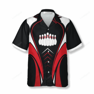 Bowling Pins Red Black Custom Bowling Hawaiian Shirt