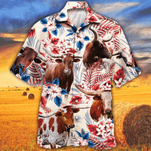 Tx Longhorn Cattle Lovers American Flag Hawaiian Shirt