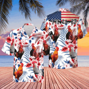 United States Flag Hawaiian Theme For Chicken Lovers Hawaiian Shirt, Farm cow