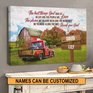 Personalized Red Truck Couple Canvas, The Best Things God Gives Us Wall Art for Christian