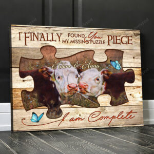 Funny Hereford Couple Canvas, Found My Missing Piece Farmhouse Wall Art for Husband and Wife