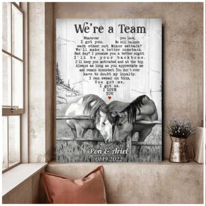 Horse Couple Wall Art, We’re a team Canvas Bedroom Decor Husband and Wife Wedding Anniversary Wall Decor