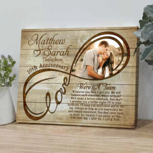 Wedding Anniversary 10 Year Gift, Infinity Love Custom Couple Photo Canvas, We’re a team Canvas Wall Art for Bedroom