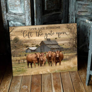 Red Angus Live Like Someone Left the Gate Open Wall Art Canvas Farmhouse Decor