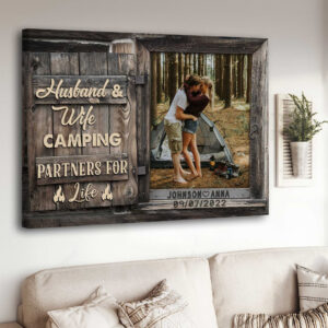 Custom Photo Husband and Wife Camping Wall Art for Couple, Camping Lovers Canvas, Gift for Her