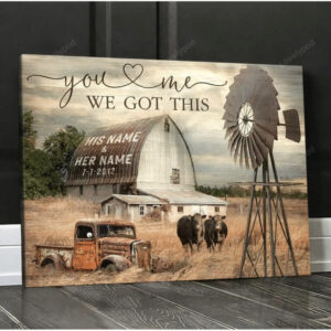 Personalized Black Angus Couple Canvas for Farmhouse, Wedding Anniversary Gift for Husband And Wife