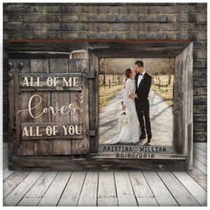 Wedding Anniversary Year Gifts, Couple Canvas Painting, All of Love Custom Photo Husband and Wife Wall Art for Bedroom