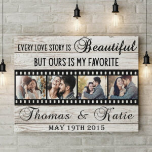 Our Love Story Like a Film, Custom Photo For Couple Love Wall Art Canvas Wedding Anniversary