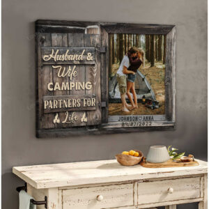Custom Photo Husband and Wife Camping Wall Art for Couple, Camping Lovers Canvas, Gift for Her