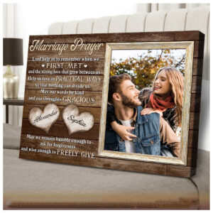 Personalized Wedding Gift For Couple, Newly Married Couple Wall Art, Marriage Prayer Canvas