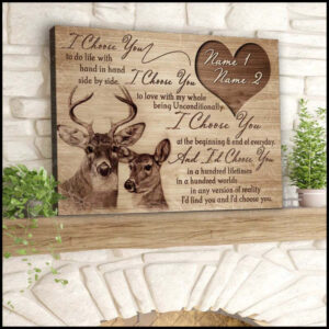 Deer Couple Wall Art, I choose you Wall Art Canvas, Couple Name Gift for Engagement, Gift for future wife