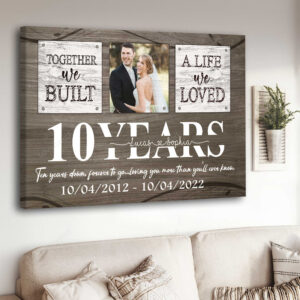 10 Year Anniversary Gifts Traditional, Modern Custom Photo Couple Canvas for Husband and Wife