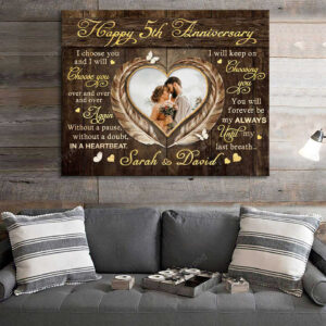 5 year anniversary gift for Wife, Custom Photo Couple Wall Art Canvas for Husband & Wife