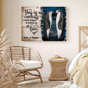 Personalized Penguin Couple Wall Art, This is us Whole lot of love Canvas for Wife