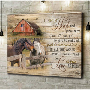 Horse Couple Farmhouse Decor, I cross my heart Wall Art Canvas for Him, Gift Birthday for who love horses