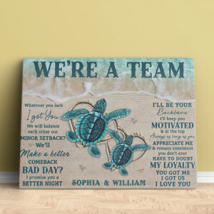 Sea Turtle Couple Wall Art, We’re a team Wall Art Canvas, Wedding Day Canvas for Wife, Husband