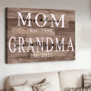 Personalized Mom Est Grandma Est Canvas Prints with Grandkids, Gift for Mom