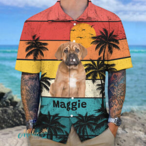 Personalized Dog Hawaiian Shirt – Custom Pet Sunset Beach Design
